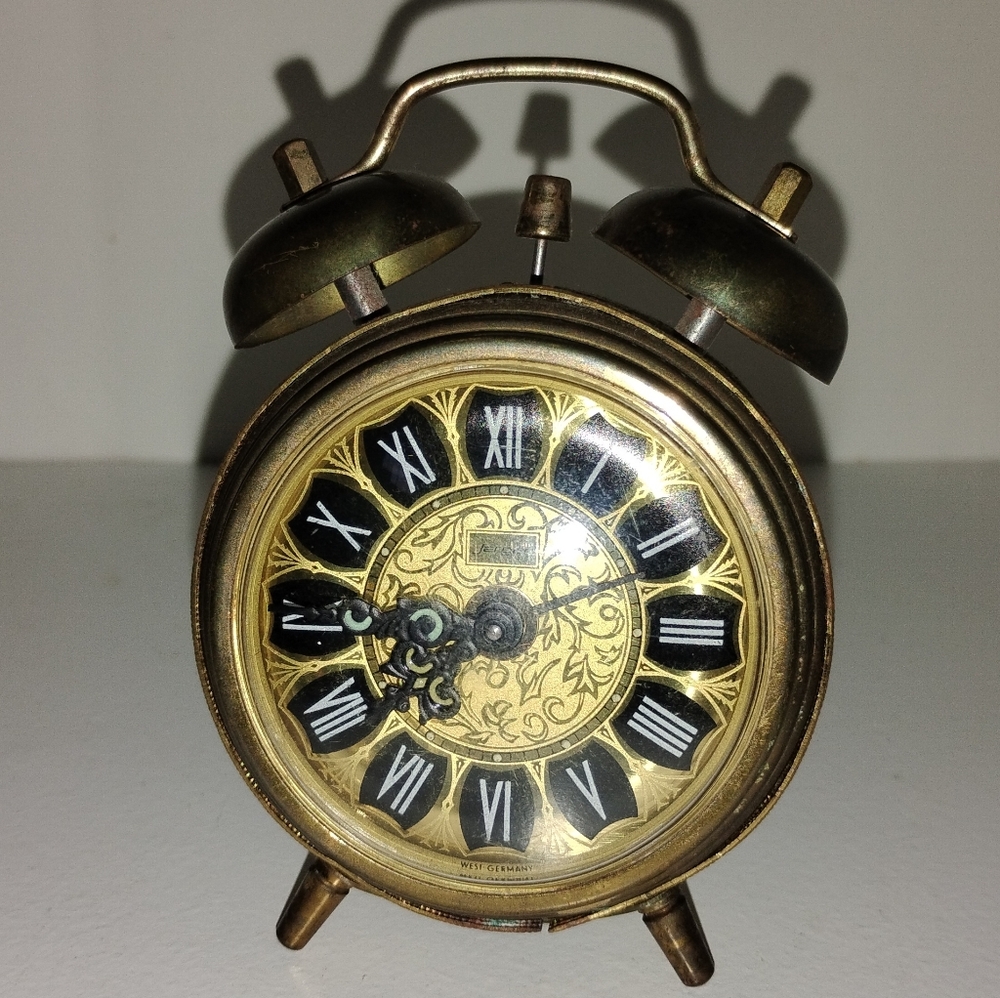 Vintage Gold & Black LINDEN West Germany Dual Bell Alarm Clock - 20th Century